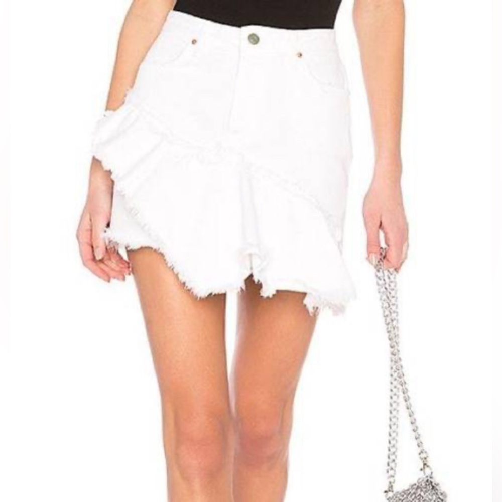 GRLFRND A-Line Ruffle Giselle Denim Skirt in Baja White Size 25